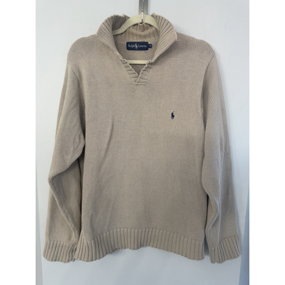 Ralph Lauren Blue Label Men’s Small Beige Open Collared Sweater Vintage Y2K EUC
